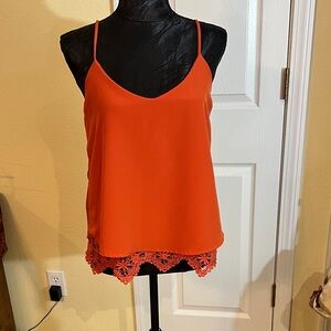 Orange Lace Trim Cami Top